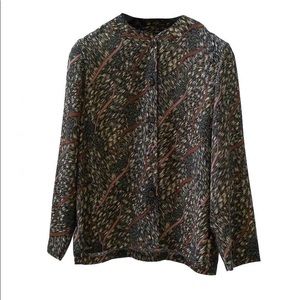 80s VINTAGE Feathered Print Blouse